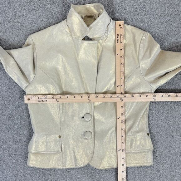 Newport News Vintage Leather Metallic Gold Blazer Jacket Size 8 - Picture 13 of 14